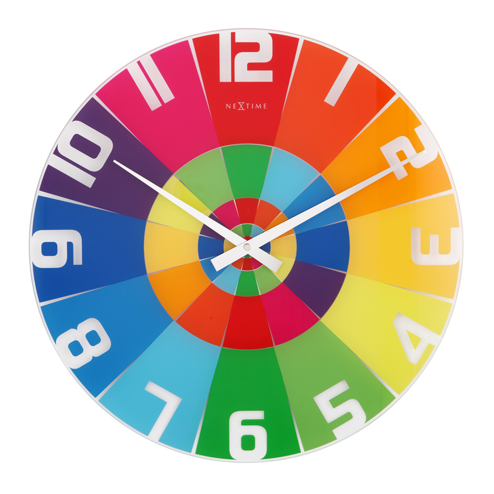 A clock displaying colours and their complements.