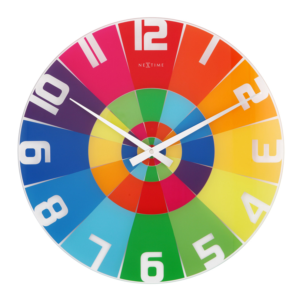 A clock displaying colours and their complements.